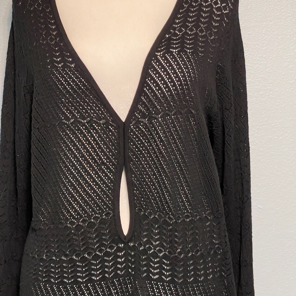 Future Collective Black Mesh Knit Maxi Dress V Neck Bell Sleeve Bodycon Goth XXL - Picture 3 of 8